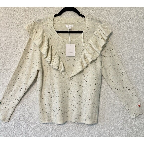 LC Lauren Conrad Women Ruffle Shoulder Sweater Prancer Sparkle Sequin Size L - Picture 1 of 16